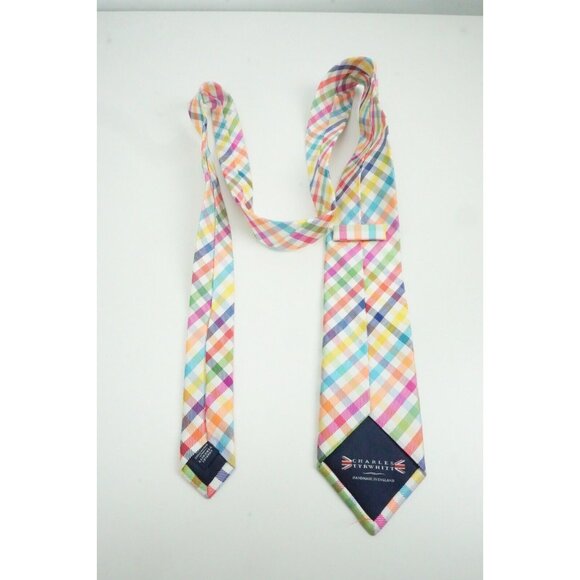 Charles tyrwhitt Vibrant Multicolor Plaid Woven 100% Silk Tie - Picture 4 of 6